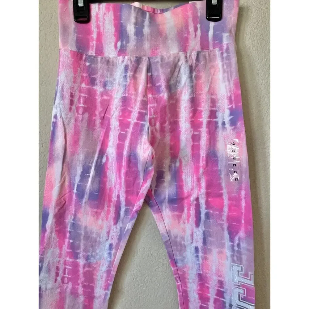 Lot Of 2 Justice Tie Dye Sparkle Logo High Waist Full Length Leggings Size 12